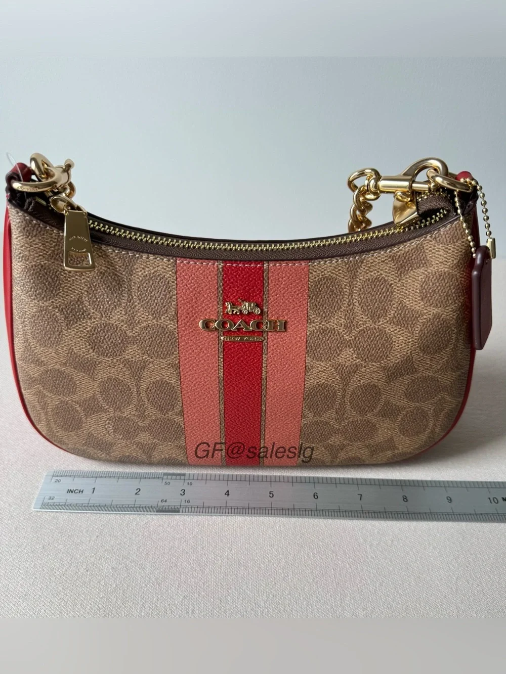 Coach Teri Shoulder Bag In Signature Canvas With Stripe Gold/Tan CAL81 NWT